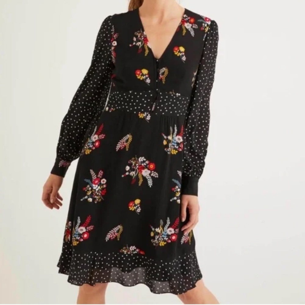 Boden Black Floral Ivy Dress